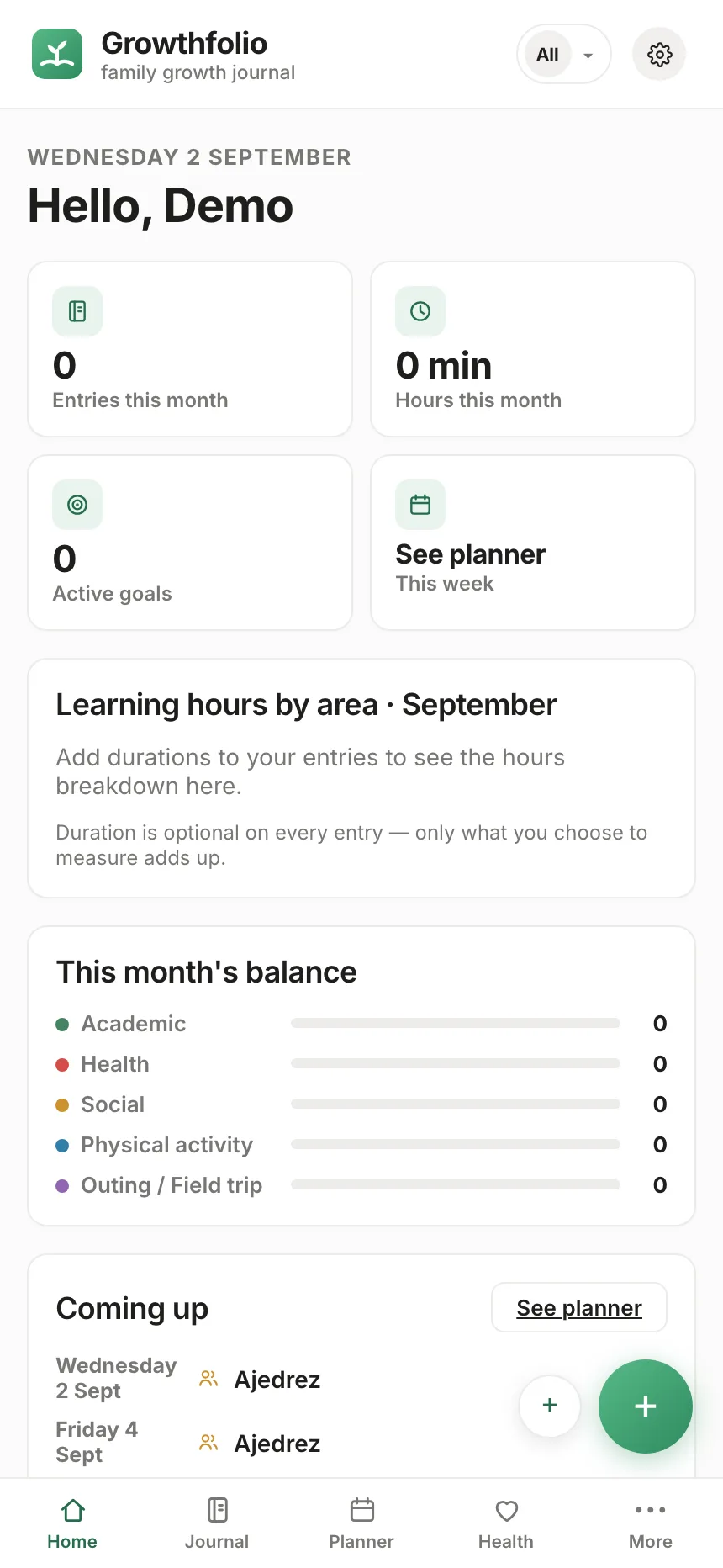 Growthfolio home screen