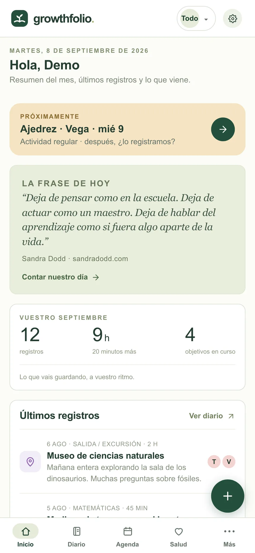 Inicio real de Growthfolio con el resumen del mes